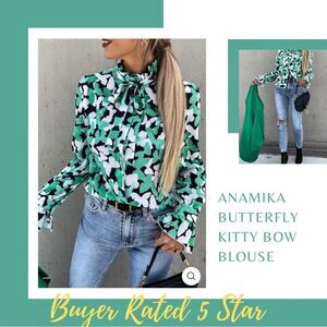 💼Buyer Rate 5⭐️ Anamika Long Sleeve High Collar Kitty Bow Romantic Ruffle